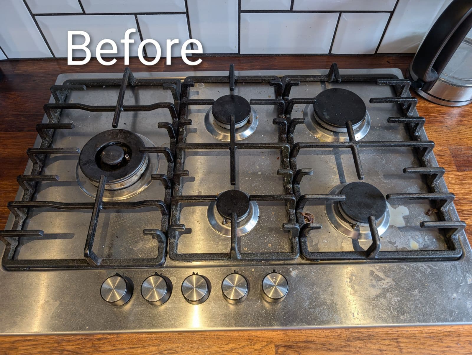 Greasy gas hob before cleaning
